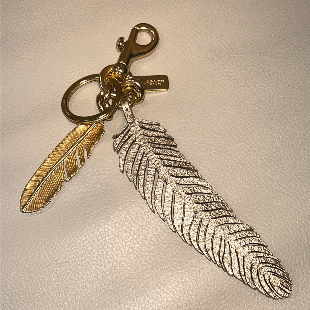 Coach Gold and Silver Feather Key & Card Holder Charm